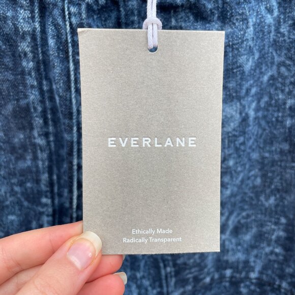 [SOLD on eBay] Everlane Dark Acid Wash Denim Shorts Organic Cotton Elastic Waist - Picture 3 of 7